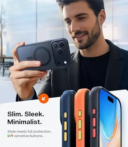 TORRAS Magnetic Shockproof for iPhone 17 Pro Case, Camera Control, Compatible with MagSafe, Military-Grade Protection, Stronger Slim Translucent Phone Case for iPhone 17 Pro, Black - 5