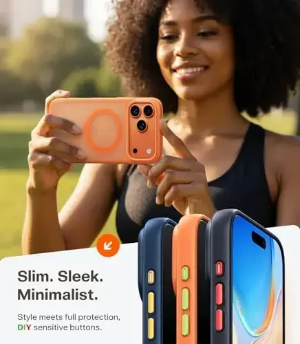 TORRAS Magnetic Shockproof for iPhone 17 Pro Case, Compatible with MagSafe, Military-Grade Drop Protection, Camera Control, DIY Button, Slim Translucent Phone Case for iPhone 17 Pro, Orange - 7