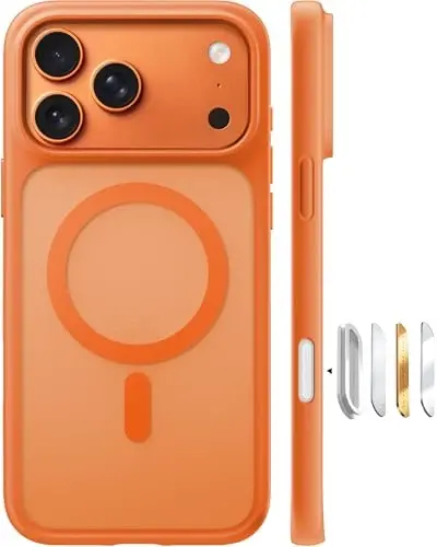 TORRAS Magnetic Shockproof for iPhone 17 Pro Case, Compatible with MagSafe, Military-Grade Drop Protection, Camera Control, DIY Button, Slim Translucent Phone Case for iPhone 17 Pro, Orange - 11