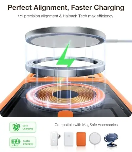 TORRAS Magnetic Shockproof for iPhone 17 Pro Case, Compatible with MagSafe, Military-Grade Drop Protection, Camera Control, DIY Button, Slim Translucent Phone Case for iPhone 17 Pro, Orange - 3