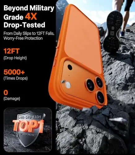 TORRAS Shockproof for iPhone 17 Pro Max Case with Camera Control Button, [12FT Military Grade Drop Protection] Enhanced Grip & Soft Touch Translucent 17 Pro Max Case with DIY Buttons, Neon Orange - 3