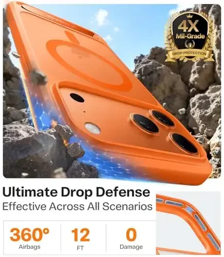 TORRAS Strong Magnetic & Seamless Stand for iPhone 17 Pro Max Case, Fit for MagSafe, Military Grade Drop Protection, Adjustable Kickstand for iPhone 17 Pro Max Case Translucent Matte Cosmic Orange - 3