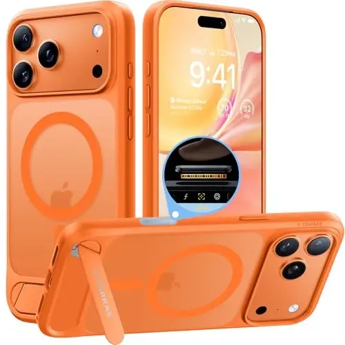 TORRAS Strong Magnetic & Seamless Stand for iPhone 17 Pro Max Case, Fit for MagSafe, Military Grade Drop Protection, Adjustable Kickstand for iPhone 17 Pro Max Case Translucent Matte Cosmic Orange 