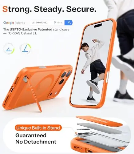 TORRAS Strong Magnetic & Seamless Stand for iPhone 17 Pro Max Case, Fit for MagSafe, Military Grade Drop Protection, Adjustable Kickstand for iPhone 17 Pro Max Case Translucent Matte Cosmic Orange - TORRAS (1)