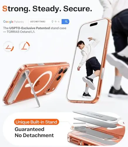 TORRAS Strong Magnetic & Seamless Stand for iPhone 17 Pro Max Case, Anti-Yellowing, Fit for MagSafe, Military Grade Drop Protection, Adjustable Kickstand Slim for iPhone 17 Pro Max Case Diamond Clear - 5
