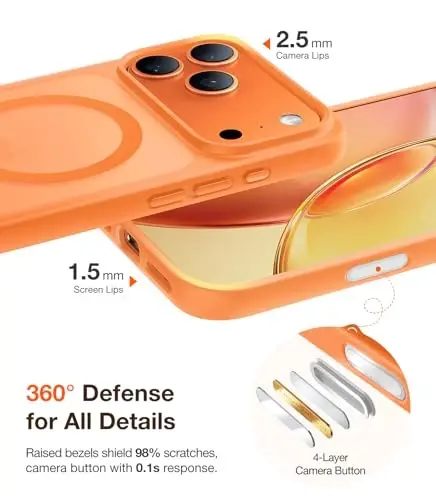 TORRAS iPhone 17 Pro Max uchun kuchli magnit va zarbga chidamli gʻilof, MagSafe uchun mos, harbiy darajadagi tushishdan himoya, kamera boshqaruvi, DIY tugma, iPhone 17 Pro Max uchun ingichka yarim shaffof kosmik apelsin gʻilofi - 5
