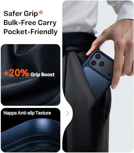 TORRAS iPhone 17 Pro uchun g'ilof, harbiy darajadan yuqori himoya, kamera boshqaruv tugmasi, DIY tugmalar, shaffof mato ingichka zarbga chidamli qattiq orqa qismi iPhone 17 Pro uchun, to'q ko'k - 5