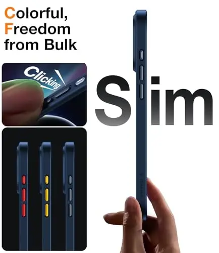 TORRAS iPhone 17 Pro uchun g'ilof, harbiy darajadan yuqori himoya, kamera boshqaruv tugmasi, DIY tugmalar, shaffof mato ingichka zarbga chidamli qattiq orqa qismi iPhone 17 Pro uchun, to'q ko'k - 2