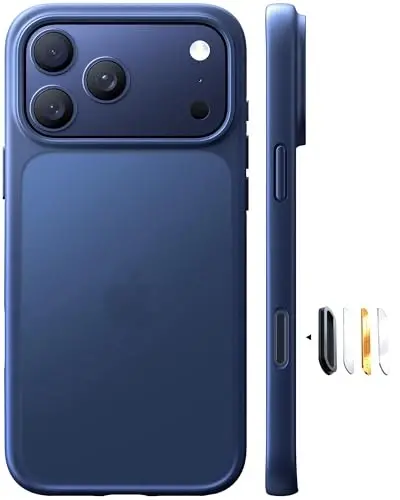 TORRAS iPhone 17 Pro uchun g'ilof, harbiy darajadan yuqori himoya, kamera boshqaruv tugmasi, DIY tugmalar, shaffof mato ingichka zarbga chidamli qattiq orqa qismi iPhone 17 Pro uchun, to'q ko'k - 5
