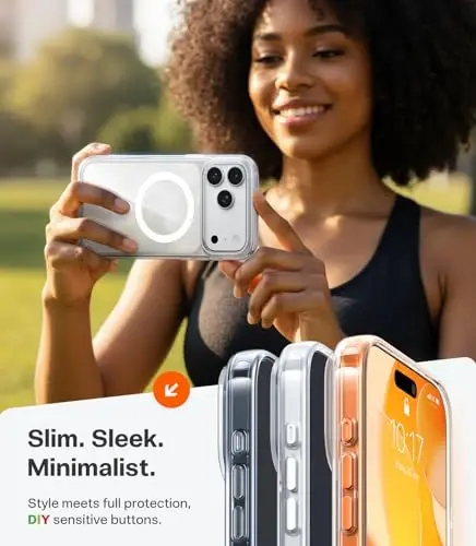 TORRAS iPhone 17 Pro uchun kuchli magnit zarba o‘tkazmaydigan g‘ilof, MagSafe bilan mos, harbiy darajadagi tushishdan himoya, kamera boshqaruvi, DIY tugmasi, iPhone 17 Pro uchun yupqa shaffof telefon g‘ilofi, shaffof - 4