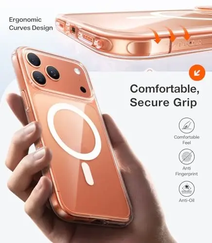 TORRAS iPhone 17 Pro uchun kuchli magnit zarba o‘tkazmaydigan g‘ilof, MagSafe bilan mos, harbiy darajadagi tushishdan himoya, kamera boshqaruvi, DIY tugmasi, iPhone 17 Pro uchun yupqa shaffof telefon g‘ilofi, shaffof - 6