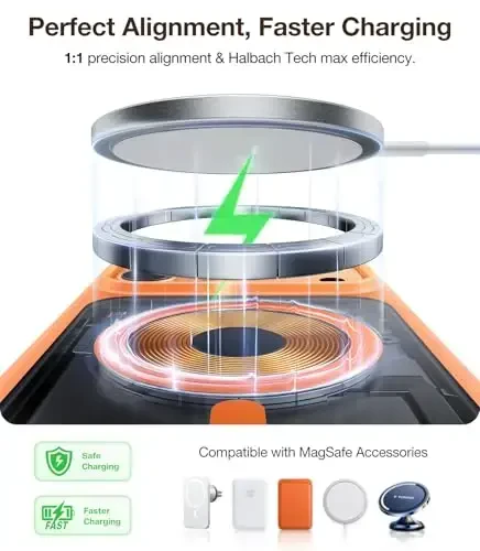 TORRAS iPhone 17 Pro uchun magnit zarba o'tkazmaydigan g'ilof, MagSafe bilan mos, harbiy darajadagi tushishdan himoya, kamera boshqaruvi, DIY tugmasi, iPhone 17 Pro uchun ingichka shaffof telefon g'ilofi, to'q sariq - 3