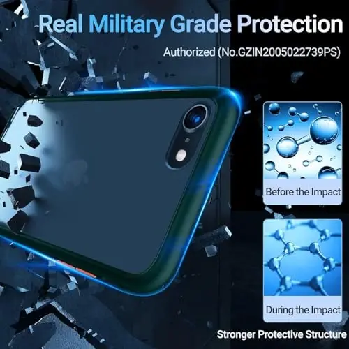 TORRAS iPhone SE 2022/SE 2020/7 uchun zarbadan himoyalovchi g‘ilof [Harbiy standart bo‘yicha sertifikatlangan] Yarim shaffof qattiq orqa qopqoqli ingichka iPhone 8 g‘ilofi, 4.7'', Yashil - 2