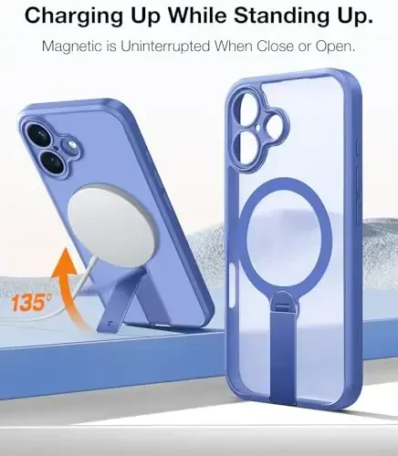 TORRAS Magnetic 360° Spin Stand Case for iPhone 16 Case, [Full Camera Protection][Fit for MagSafe][16FT Mil-Grade Drop Protection] Slim Blue Case for iPhone 16 Phone Case (6.1