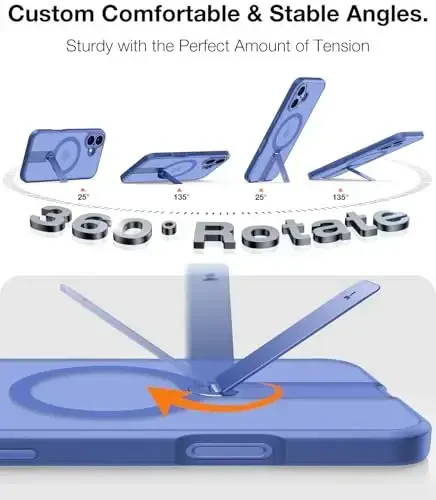 TORRAS Magnetic 360° Spin Stand Case for iPhone 16 Case, [Full Camera Protection][Fit for MagSafe][16FT Mil-Grade Drop Protection] Slim Blue Case for iPhone 16 Phone Case (6.1