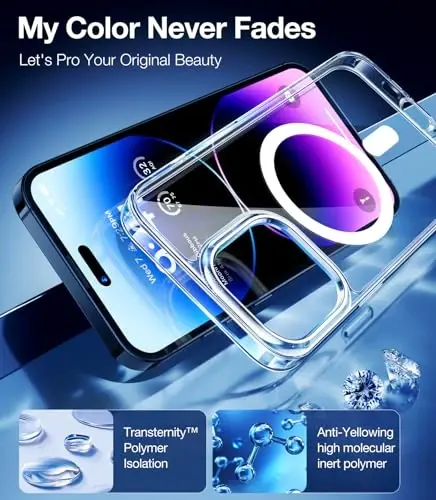 TORRAS Magnetic Clear iPhone 14 Pro uchun g'ilof, MagSafe bilan mos, hech qachon sarg'aymaydi, 12 FT harbiy standartga muvofiq tushish sinovidan o'tgan, himoya qiluvchi ingichka g'ilof iPhone 14 Pro telefon g'ilofi uchun, shaffof orqa/shaffof qirra - 2