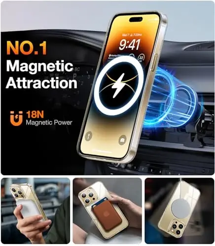 TORRAS Magnetic Clear iPhone 14 Pro uchun g'ilof, MagSafe bilan mos, hech qachon sarg'aymaydi, 12 FT harbiy standartga muvofiq tushish sinovidan o'tgan, himoya qiluvchi ingichka g'ilof iPhone 14 Pro telefon g'ilofi uchun, shaffof orqa/shaffof qirra - 3