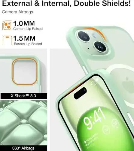 TORRAS Magnetic Designed for iPhone 15 Case iPhone 14 Case, MagSafe bilan mos, harbiy darajadagi tushish sinovidan o'tgan, zarbaga chidamli qattiq orqa yumshoq qirrali nozik himoya qutisi iPhone 15 uchun, Yashil - 5