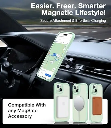 TORRAS Magnetic Designed for iPhone 15 Case iPhone 14 Case, MagSafe bilan mos, harbiy darajadagi tushish sinovidan o'tgan, zarbaga chidamli qattiq orqa yumshoq qirrali nozik himoya qutisi iPhone 15 uchun, Yashil - 3