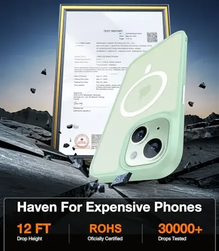 TORRAS Magnetic Designed for iPhone 15 Case iPhone 14 Case, MagSafe bilan mos, harbiy darajadagi tushish sinovidan o'tgan, zarbaga chidamli qattiq orqa yumshoq qirrali nozik himoya qutisi iPhone 15 uchun, Yashil - 4