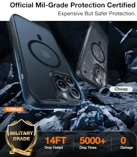 TORRAS Magnetic for iPhone 15 Pro Max Case MagSafe bilan mos, MIL-STD-810G harbiy darajali, Ingichka yarim shaffof telefon qutisi iPhone 15 Pro Max zarbaga chidamli tirnalishga qarshi 6,7
