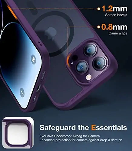 TORRAS Magnetic Guardian iPhone 14 Pro Max Case [Military Grade] [MagSafe Compatible] Slim Translucent 6.7
