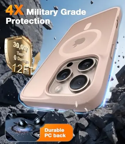 TORRAS Magnetic Shockproof для iPhone 16 Pro Max Case, [4X Military-Grade Protection] [Compatible with MagSafe] Translucent Desert Titanium White - 4