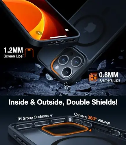 TORRAS Magnetic Shockproof for iPhone 12 Pro Case/iPhone 12 Case, [Military-Grade Drop Tested] [Compatible with MagSafe] Translucent Slim Protective Anti-Scratch, Black - 5