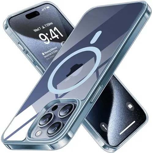 TORRAS Magnetic Shockproof for iPhone 15 Pro Case, [Military-Grade Drop Tested] [Compatible with MagSafe] Translucent Slim Protective Anti-Scratch Anti-Fingerprint Guardian 2023, Clear Blue - 1