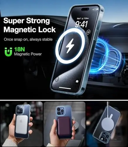 TORRAS Magnetic Shockproof for iPhone 15 Pro Case, [Military-Grade Drop Tested] [Compatible with MagSafe] Translucent Slim Protective Anti-Scratch Anti-Fingerprint Guardian 2023, Clear Blue - 2