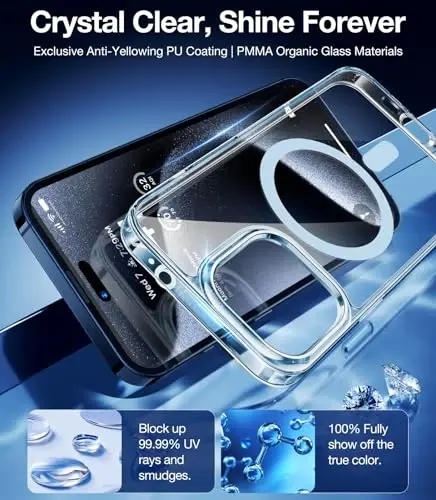 TORRAS Magnetic Shockproof for iPhone 15 Pro Case, [Military-Grade Drop Tested] [Compatible with MagSafe] Translucent Slim Protective Anti-Scratch Anti-Fingerprint Guardian 2023, Clear Blue - 3