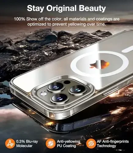 TORRAS Magnetic Shockproof for iPhone 15 Pro Case, [Military-Grade Drop Tested][Compatible with MagSafe] Clear Hard PC Back with Silicone Slim Protective Cover Anti-Fingerprint, Clear - 5