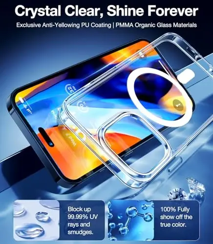 TORRAS Magnetic Shockproof for iPhone 15 Pro Case, [Military-Grade Drop Tested][Compatible with MagSafe] Clear Hard PC Back with Silicone Slim Protective Cover Anti-Fingerprint, Clear - TORRAS (1)