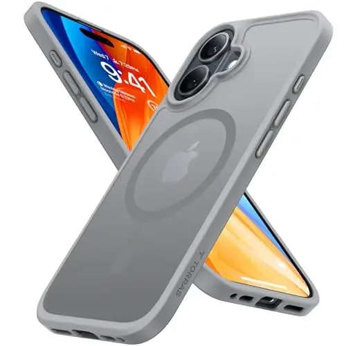 TORRAS Magnetic Shockproof for iPhone 16 Case, Fit for MagSafe, 4X Military Grade Drop Protection Anti-Scratch Protective Hard Back Plastic Slim Phone Case for iPhone 16 6.1 inch,Natural Titanium Grey - 1