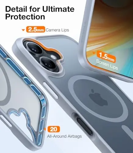 TORRAS Magnetic Shockproof for iPhone 16 Case, Fit for MagSafe, 4X Military Grade Drop Protection Anti-Scratch Protective Hard Back Plastic Slim Phone Case for iPhone 16 6.1 inch,Natural Titanium Grey - 5