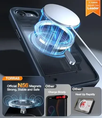 TORRAS Magnetic Shockproof for iPhone 16e Case 2025, Fit for MagSafe, 4X Military Grade Rugged Durable Protection, Slim Anti-Scratch Translucent Phone Case for iPhone 16e 6.1