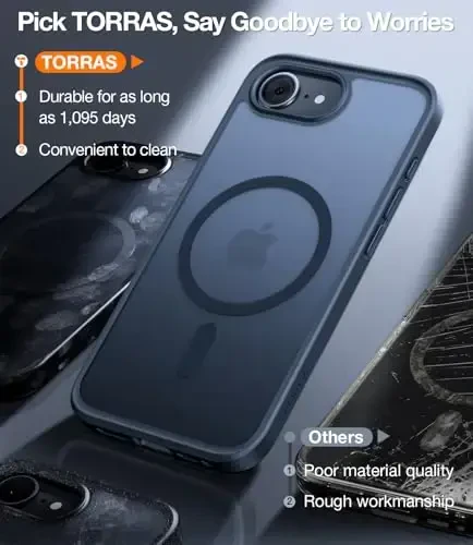 TORRAS Magnetic Shockproof for iPhone 16e Case 2025, Fit for MagSafe, 4X Military Grade Rugged Durable Protection, Slim Anti-Scratch Translucent Phone Case for iPhone 16e 6.1