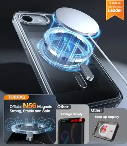 TORRAS Magnetic Shockproof for iPhone 16e Case 2025, [Never Yellow] [4X Military Grade Durable Protection] [Fit for MagSafe] Slim Translucent Anti-Scratch Case for iPhone16e, 6.1