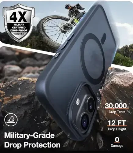 TORRAS Magnetic Shockproof for iPhone 17 case with Camera Control, [12FT Military Grade Drop Protection][Fit for MagSafe], Slim Translucent Anti-Fingerprint & Soft Touch Case for iPhone 17, Black - TORRAS