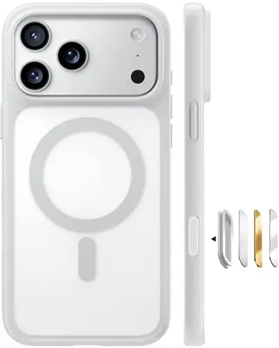 TORRAS Magnetic Shockproof for iPhone 17 Pro Case, Camera Control, Compatible with MagSafe, Military-Grade Protection, Stronger Slim Translucent Phone Case for iPhone 17 Pro, Silver White - 1