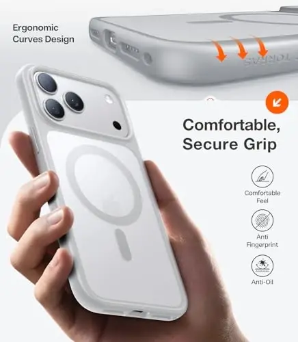 TORRAS Magnetic Shockproof for iPhone 17 Pro Case, Camera Control, Compatible with MagSafe, Military-Grade Protection, Stronger Slim Translucent Phone Case for iPhone 17 Pro, Silver White - 4