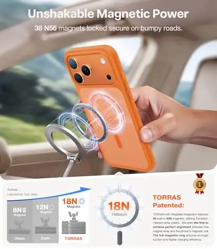 TORRAS Magnetic Shockproof for iPhone 17 Pro Case, Camera Control, Fit for MagSafe, Military-Grade Protection, Translucent Slim Case for iPhone 17 Pro Phone Case Anti-Fingerprint, Cosmic Orange - 3