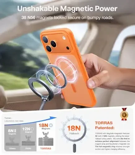 TORRAS Magnetic Shockproof for iPhone 17 Pro Case, Compatible with MagSafe, Military-Grade Drop Protection, Camera Control, DIY Button, Slim Translucent Phone Case for iPhone 17 Pro, Orange - 4