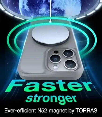 TORRAS Magnetic Shockproof iPhone 15 Pro uchun g'ilof, [Harbiy darajadagi zarba sinovidan o'tgan] [MagSafe bilan mos] Yarim shaffof ingichka himoya, PC & TPU, Barmoq izlariga qarshi himoya Guardian Mag 2023, Kulrang - 3