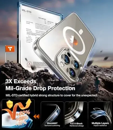 TORRAS Magnetic Shockproof iPhone 15 Pro uchun g'ilof, [Harbiy standartga muvofiq sinovdan o'tgan] [MagSafe bilan mos] Shaffof qattiq kompyuter orqa tomoni silikonli ingichka himoya qopqog'i bilan, barmoq izlariga qarshi, shaffof - 3