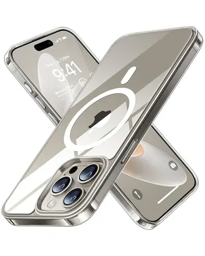 TORRAS Magnetic Shockproof iPhone 15 Pro uchun g'ilof, [Harbiy standartga muvofiq sinovdan o'tgan] [MagSafe bilan mos] Shaffof qattiq kompyuter orqa tomoni silikonli ingichka himoya qopqog'i bilan, barmoq izlariga qarshi, shaffof - 1