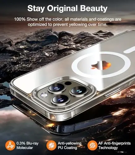 TORRAS Magnetic Shockproof iPhone 15 Pro uchun g'ilof, [Harbiy standartga muvofiq sinovdan o'tgan] [MagSafe bilan mos] Shaffof qattiq kompyuter orqa tomoni silikonli ingichka himoya qopqog'i bilan, barmoq izlariga qarshi, shaffof - 5