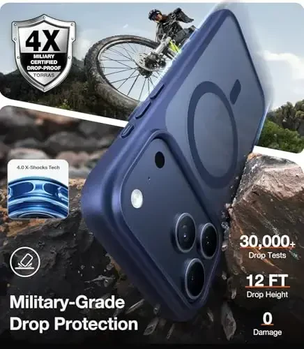 TORRAS Magnetic Shockproof iPhone 17 Pro uchun g'ilof, MagSafe uchun mos, harbiy darajadagi himoya, kamera boshqaruv tugmasi, yupqa yarim shaffof barmoq izlariga qarshi telefon g'ilofi iPhone 17 Pro 6.3