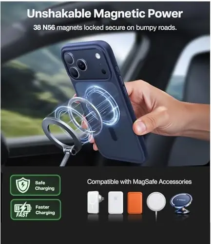 TORRAS Magnetic Shockproof iPhone 17 Pro uchun g'ilof, MagSafe uchun mos, harbiy darajadagi himoya, kamera boshqaruv tugmasi, yupqa yarim shaffof barmoq izlariga qarshi telefon g'ilofi iPhone 17 Pro 6.3