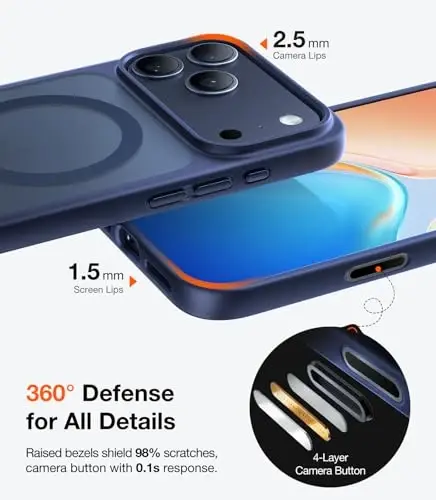 TORRAS Magnetic Shockproof iPhone 17 Pro uchun g'ilof, MagSafe uchun mos, harbiy darajadagi himoya, kamera boshqaruv tugmasi, yupqa yarim shaffof barmoq izlariga qarshi telefon g'ilofi iPhone 17 Pro 6.3